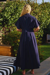 Button-Front Pleated Midi Shirt Dress