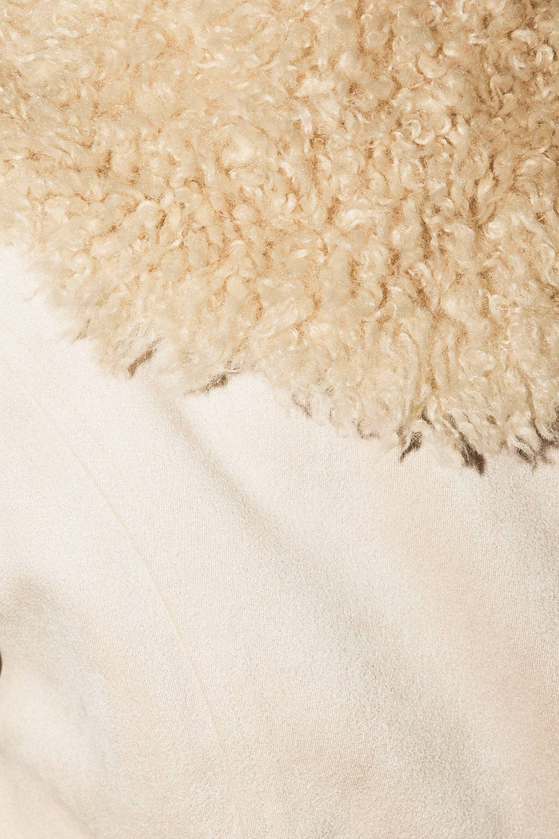 FAUX FUR TRIMMED SUEDE JACKET: Beige / M