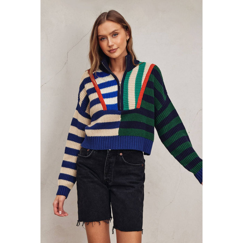 Colorburst Half Zip Collared Sweater: MORNING GLORY / S-M-L(3-2-1)
