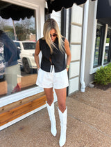 Black Sleeveless Blouse Front Tie