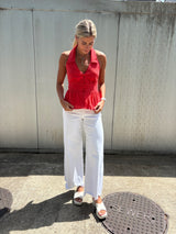 Halter Collared Round Trim Blouse