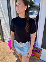 Black Scallop Sweater with White Trim
