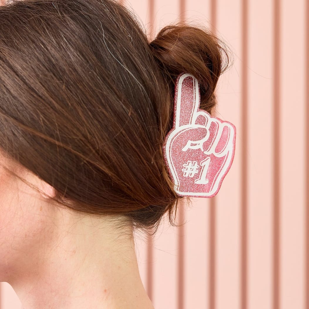 Pink Foam Finger Glitter Hair Claw Clip – view 2 – York Laine