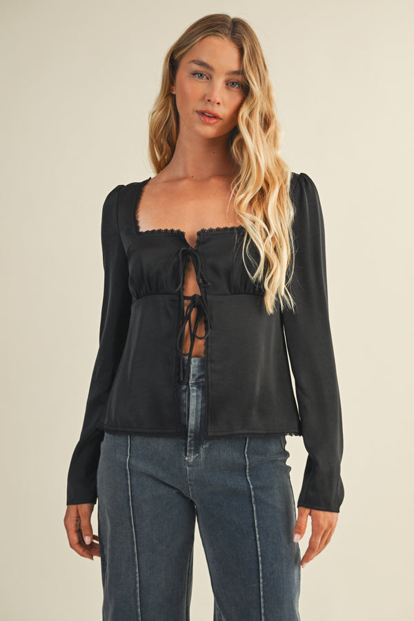 Tie Front Silk Top
