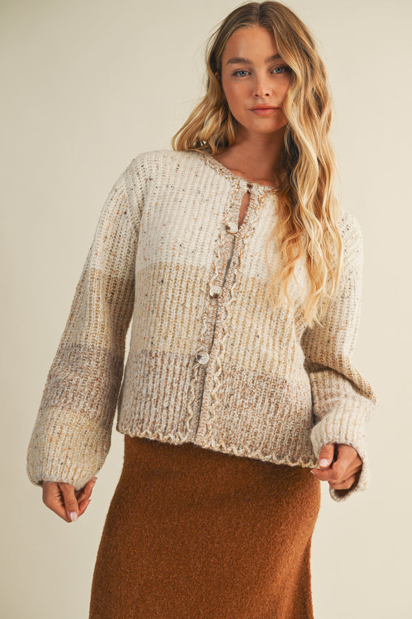 Neutral Contrast Cardigan Top