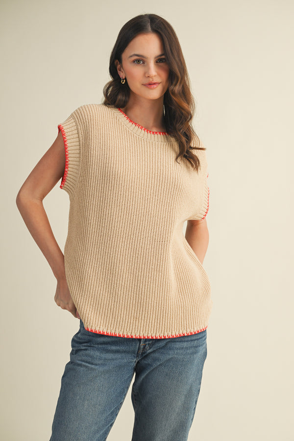 Mustard Seed Knit Top With Stitched Details