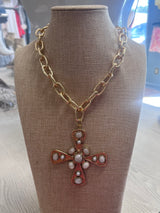White Jade Large Cross Pendant Necklace