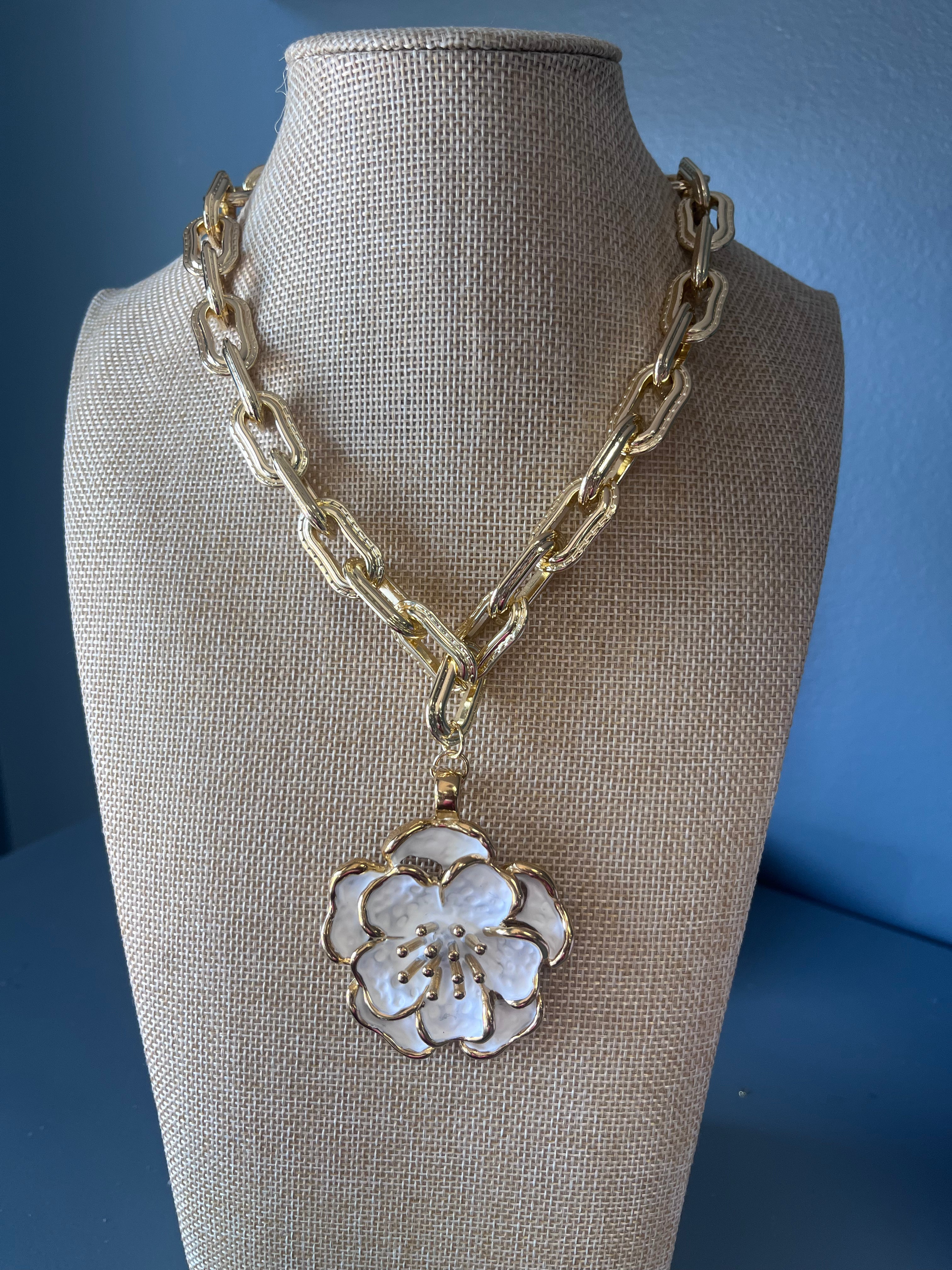 White Lily Pendant Necklace