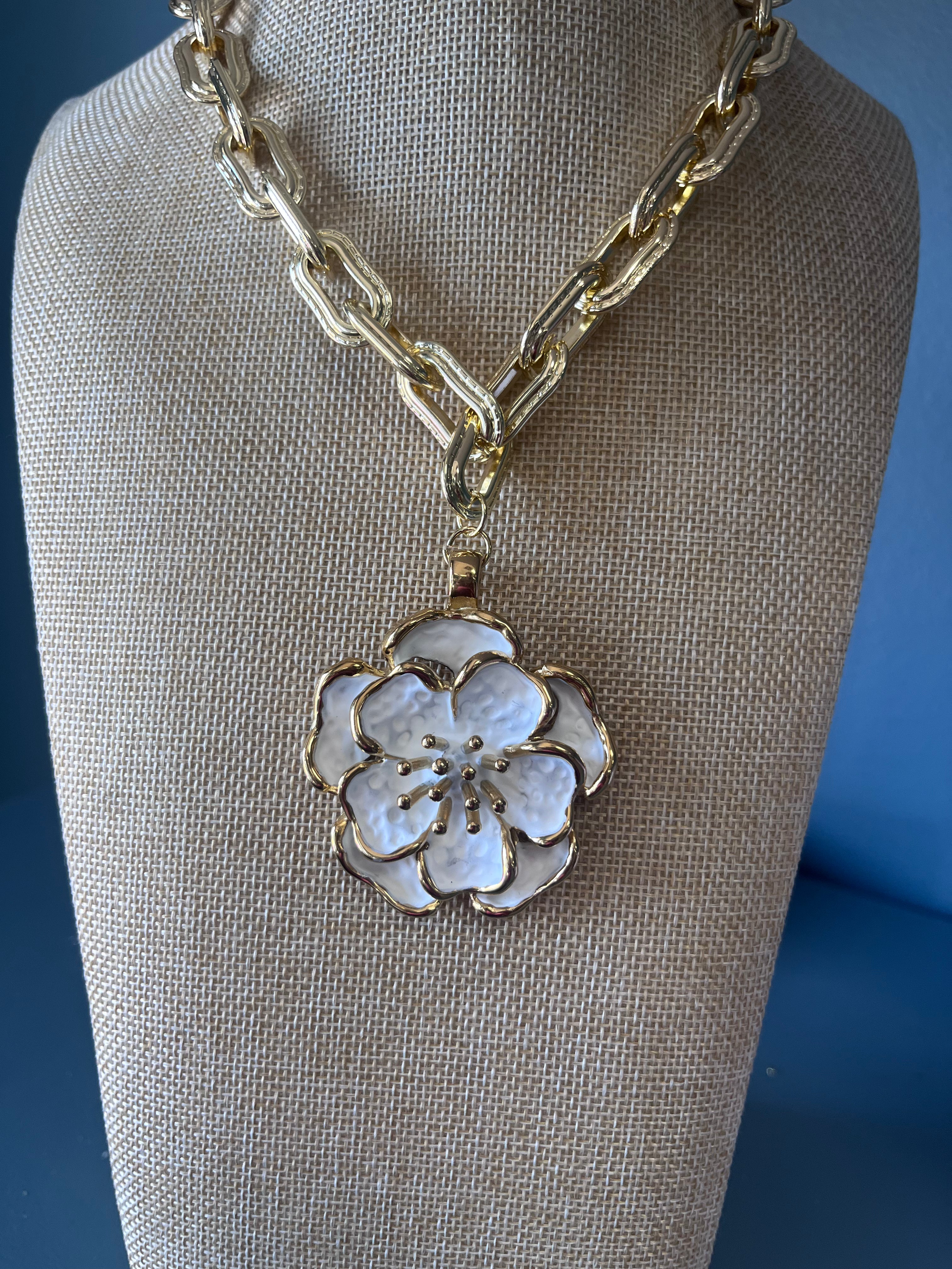 White Lily Pendant Necklace