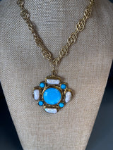 Turquoise & Pearls Pendant Necklace