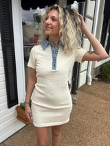 Sweater Dress w Denim Collar