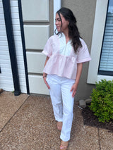 Striped Half Zip Baby doll Top