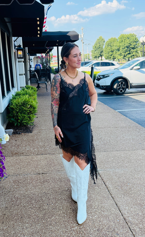 Asymmetrical Mini Satin Lace Dress