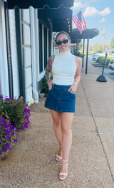 High Tide Pleated Denim Skirt
