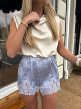 Mid Rise Lace Trim Shorts