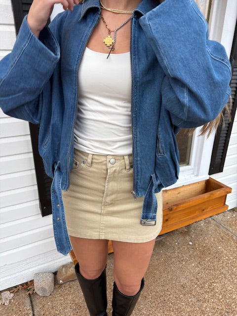 Khaki Denim Mini Skirt