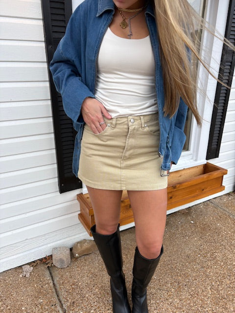 Khaki Denim Mini Skirt