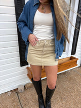 Khaki Denim Mini Skirt