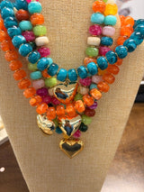 Teal, orange, and multicolor beloved necklace
