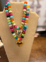 Teal, orange, and multicolor beloved necklace
