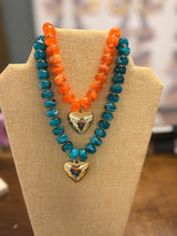 Teal, orange, and multicolor beloved necklace