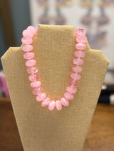 Pink, navy, aqua sugar beaded necklace