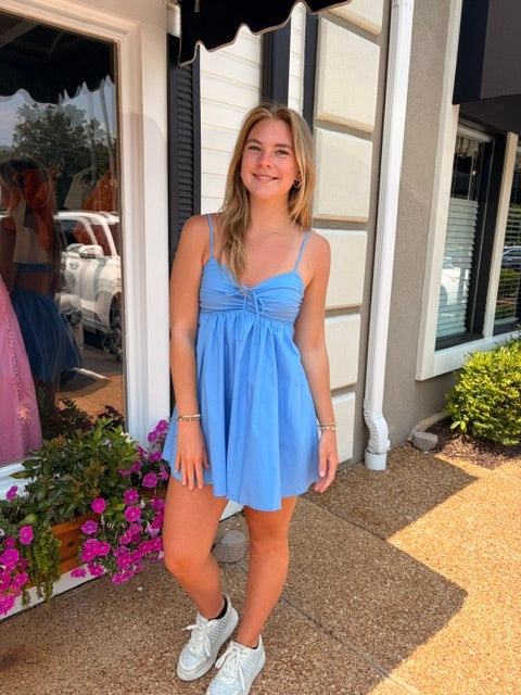 Sweetheart Ruched Babydoll Dress – Baby Blue