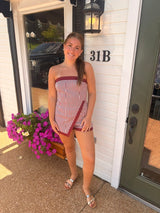 Cotton denim stripe tube top romper