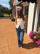 High Rise Wide Leg Belted Risen Jeans