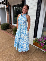 Blue & White Printed Maxi Dress