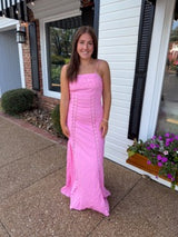 pink lace trim maxi dress