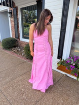 pink lace trim maxi dress
