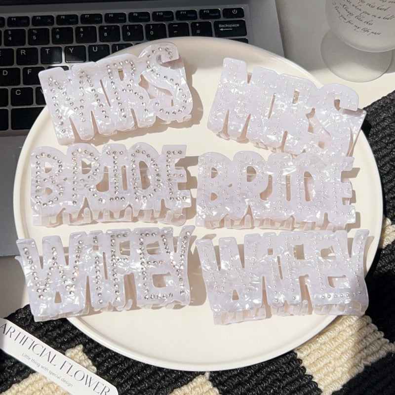 Bride Wifey Mrs Hair Claw Clips