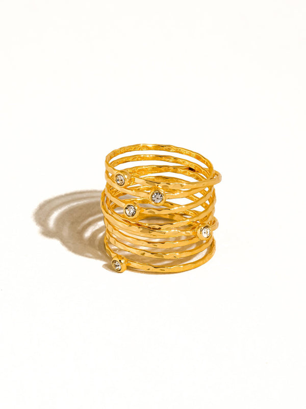 18K Gold Vintage Multi-Band Pearl/CZ Ring: Yellow Gold / Mireth-CZ