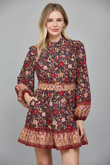 BORDER PRINT BELTED BUTTON DOWN MINI DRESS FD34104: NAVY MULTI / S