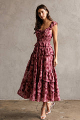 FLORAL RUFFLED TIERED DRESS L