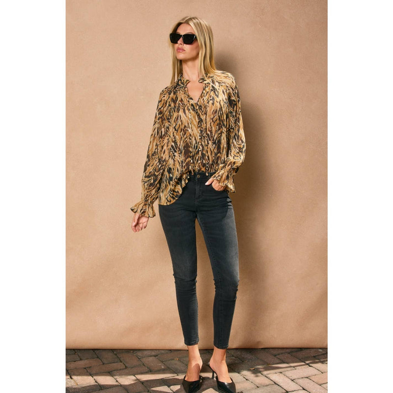 Deep Sleep Collar Button Down Blouse: MOCHA BROWN / S-M-L(2-2-2)