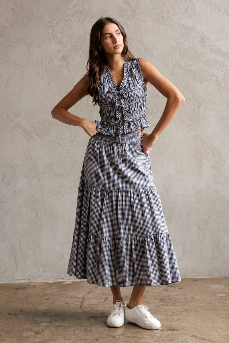 SMOCKED GINGHAM TOP M