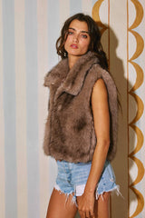 IT2645 Zip-Up Faux Fur Crop Jacket: TAUPE / S-M-L (2-2-2)