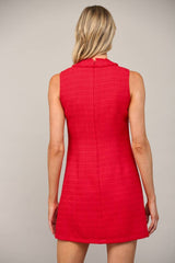 FRONT PATCH POCKET SLVL TWEED DRESS FD32156: RED / S