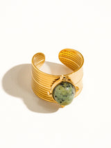 Oasis 18K Gold Non-Tarnish Stone Bold Adjustable Ring: Green