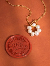Bedelia 18K Gold Non-Tarnish Pearl Halo Necklace: Yellow Gold