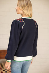 Tiger Embroidered Shoulder Knit Top L