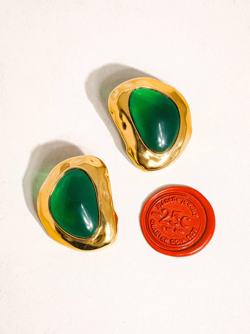Mei 18K Non-Tarnish Green Stone Stud: Green