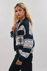 SWEATER JACKET: NAVY-WHITE XS