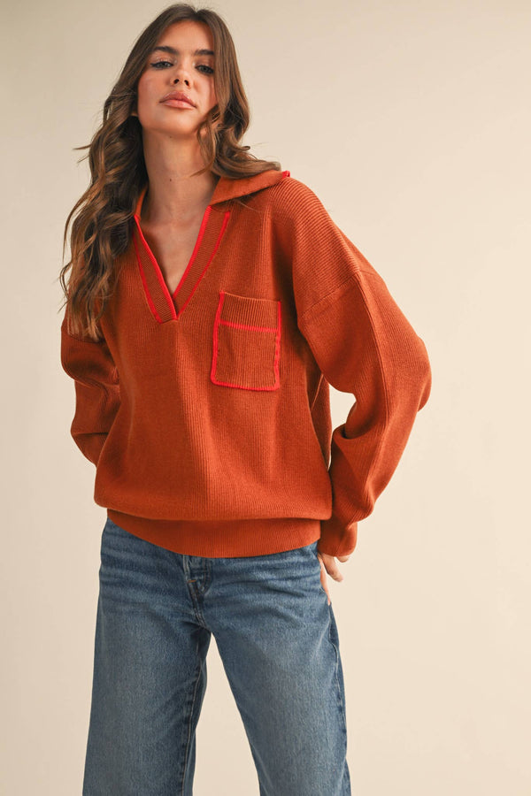 COLLARED SWEATER: Ivory Black / S