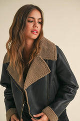 BIKER JACKET: BLACK/BROWN / L