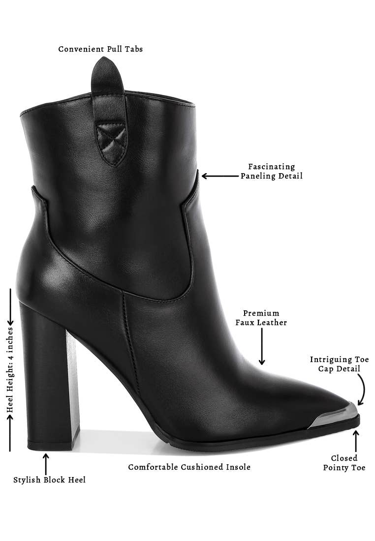 Hatter Pointed Toe Faux Leather Boots: Black