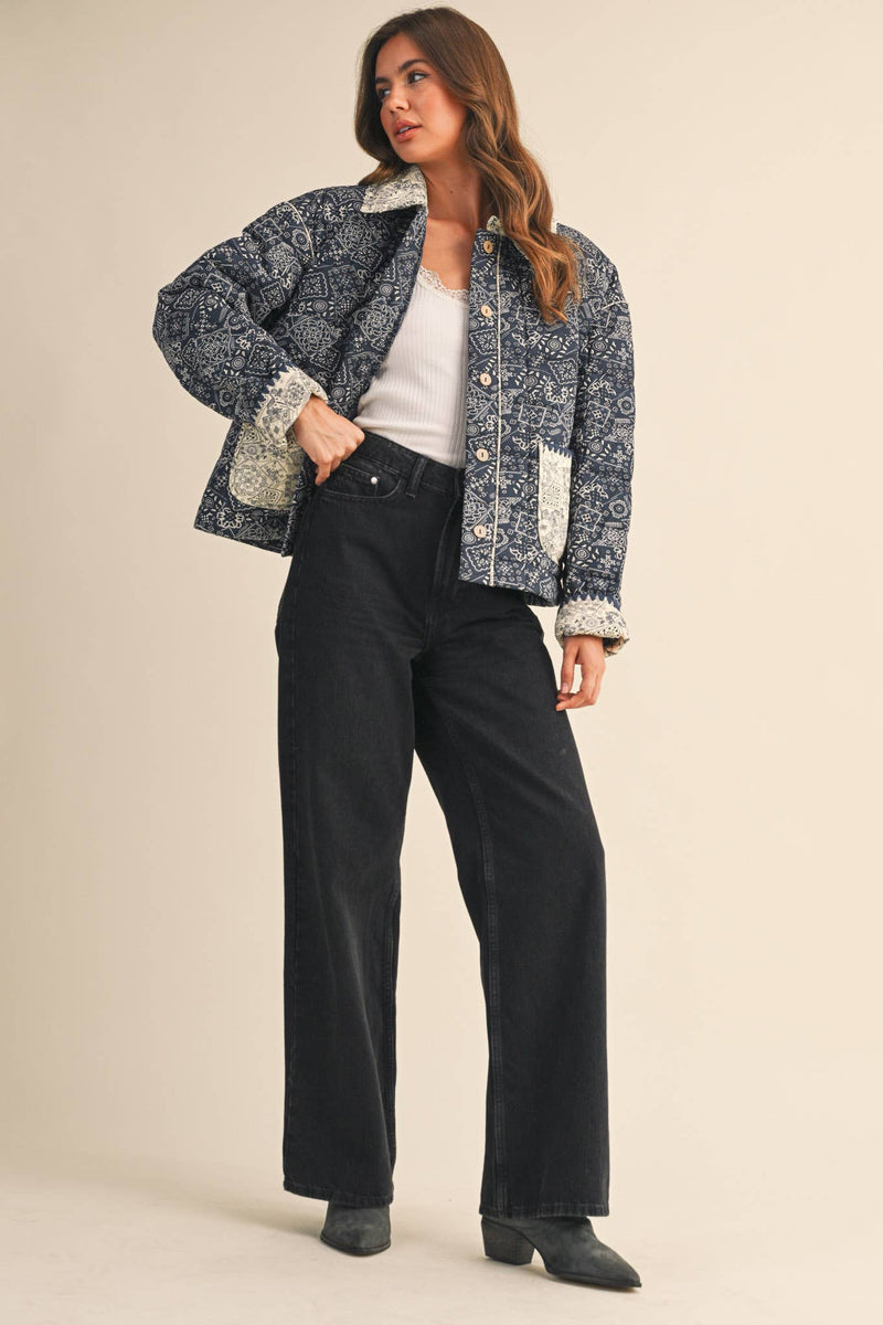 BANDANA PRINT JACKET: Navy / L