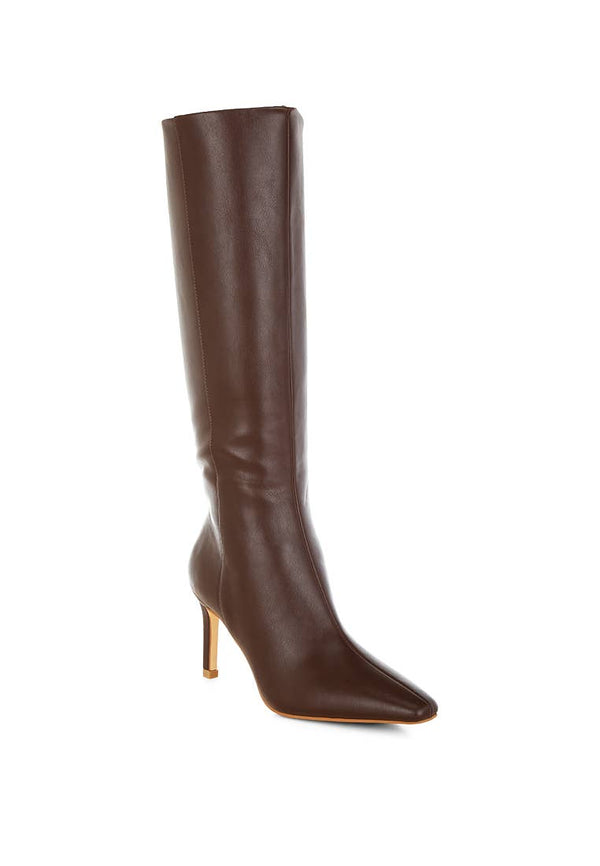 Skara Faux Leather Calf Boots: Black / US-7 / UK-5 / EU-38